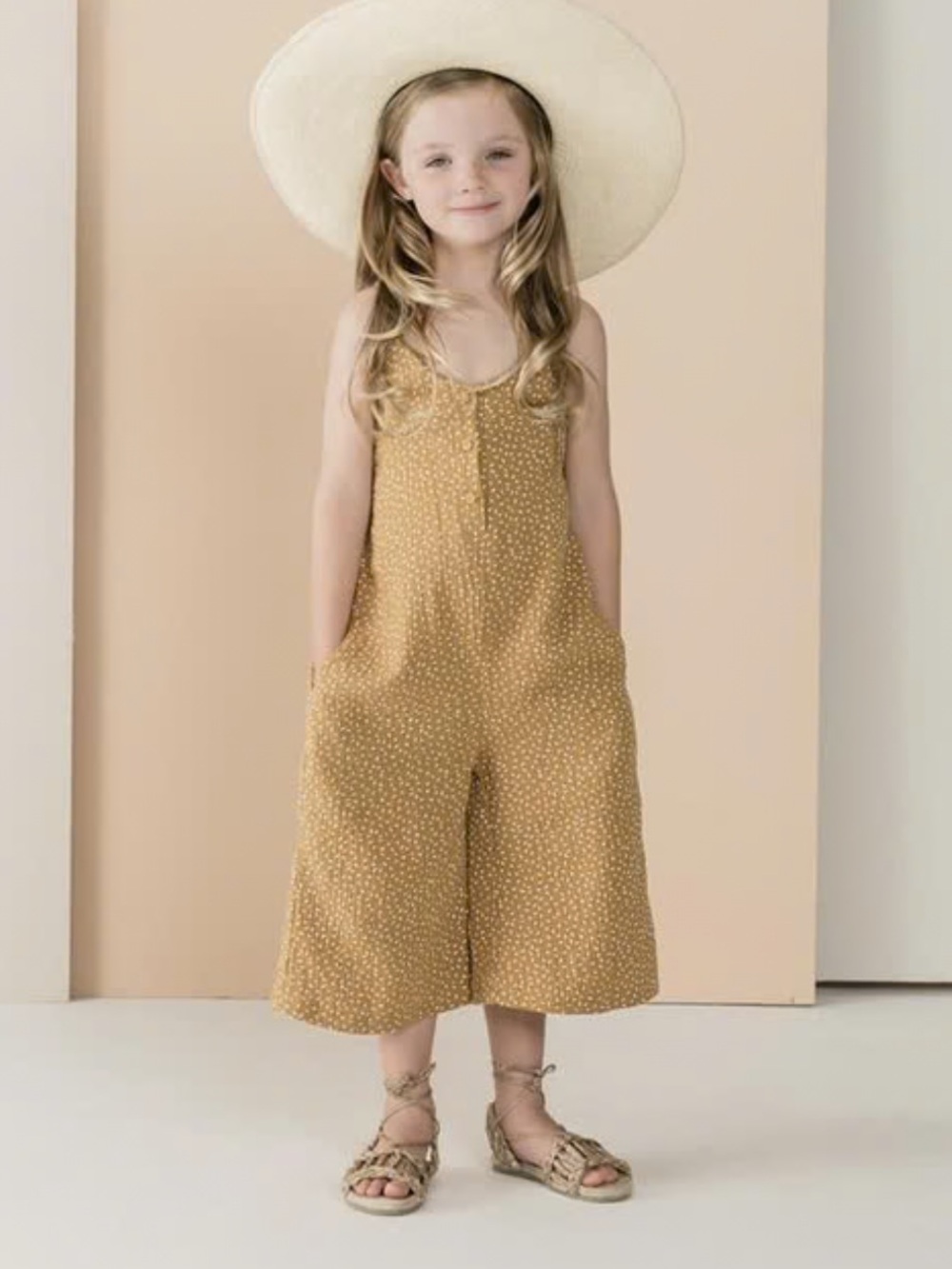 RYLEE & CRU SEEDS BRIDGETTE JUMPSUIT -SAFFRON 8-9 Wide Leg Gauzy Cropped